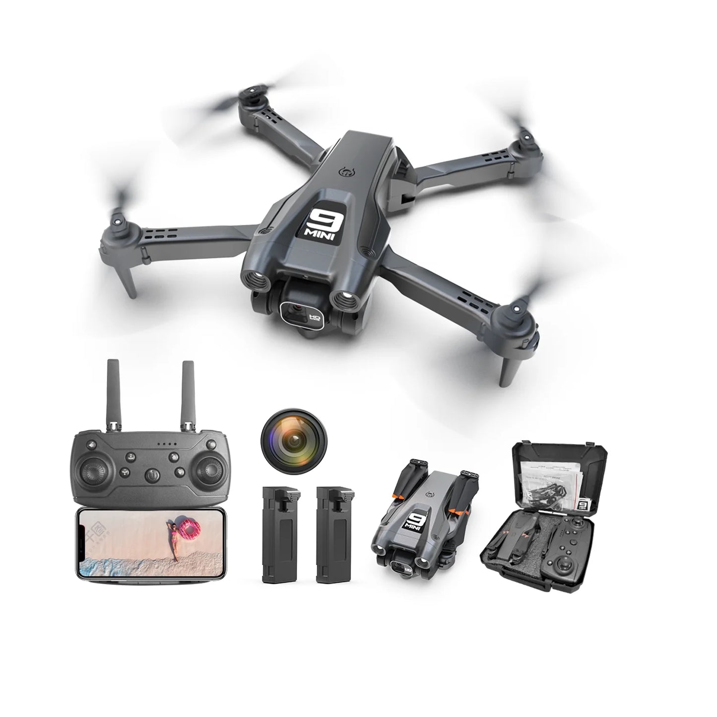 Foldable Drone, 1080P HD FPV Camera Wifi RC Quadcopter, 360° Flip, Waypoint Flight, for Kids Adult and Beginners Black,2 Batteries