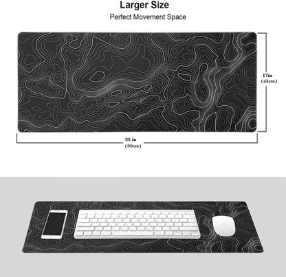 Large Mouse Pad Mat (35X17 In) Extended XXXL Gaming Mouse Pad with Non-Slip Rubber Base,Background Topographic Map Lines Contour Geographic for Gaming Office Laptop Computer Men Women