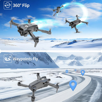 Foldable Drone, 1080P HD FPV Camera Wifi RC Quadcopter, 360° Flip, Waypoint Flight, for Kids Adult and Beginners Black，2 Batteries